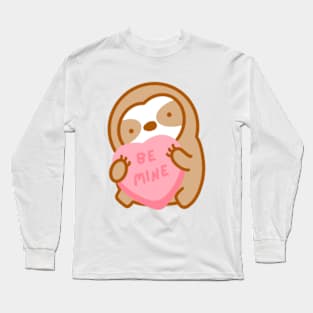 Cute Valentine Be Mine Candy Heart Sloth Long Sleeve T-Shirt